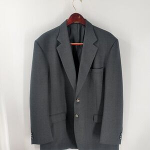 Stafford Notched Lapel Long Sleeve 2-Button Front Lined Wool Blazer Gray 46L